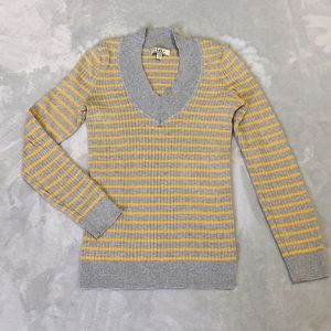 Yellow and gray v-neck sweater